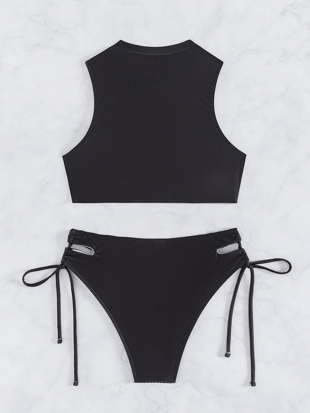 Bikini sexy para mujer, traje de baño deportivo blanco y negro con abertura