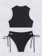 Bikini sexy para mujer, traje de baño deportivo blanco y negro con abertura