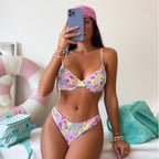 Bikini Swimsuit Sexy Smocking Push up High Waist Print Bikini Swimsuit BALANCE