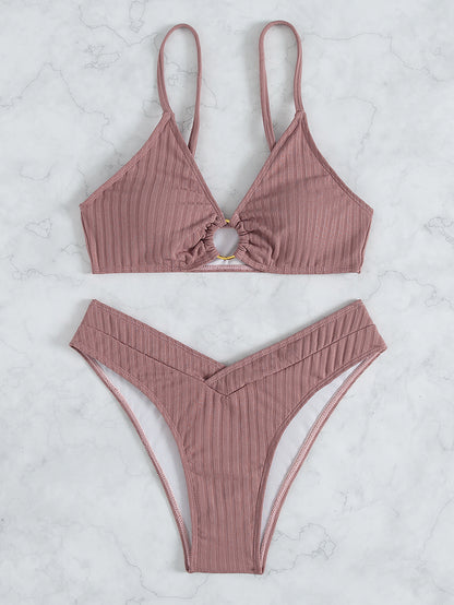 Traje de baño bikini sexy bikini color sólido pantalones en forma de V traje de baño