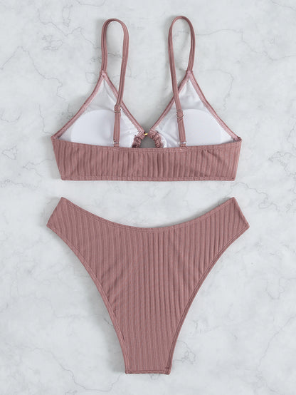 Traje de baño bikini sexy bikini color sólido pantalones en forma de V traje de baño