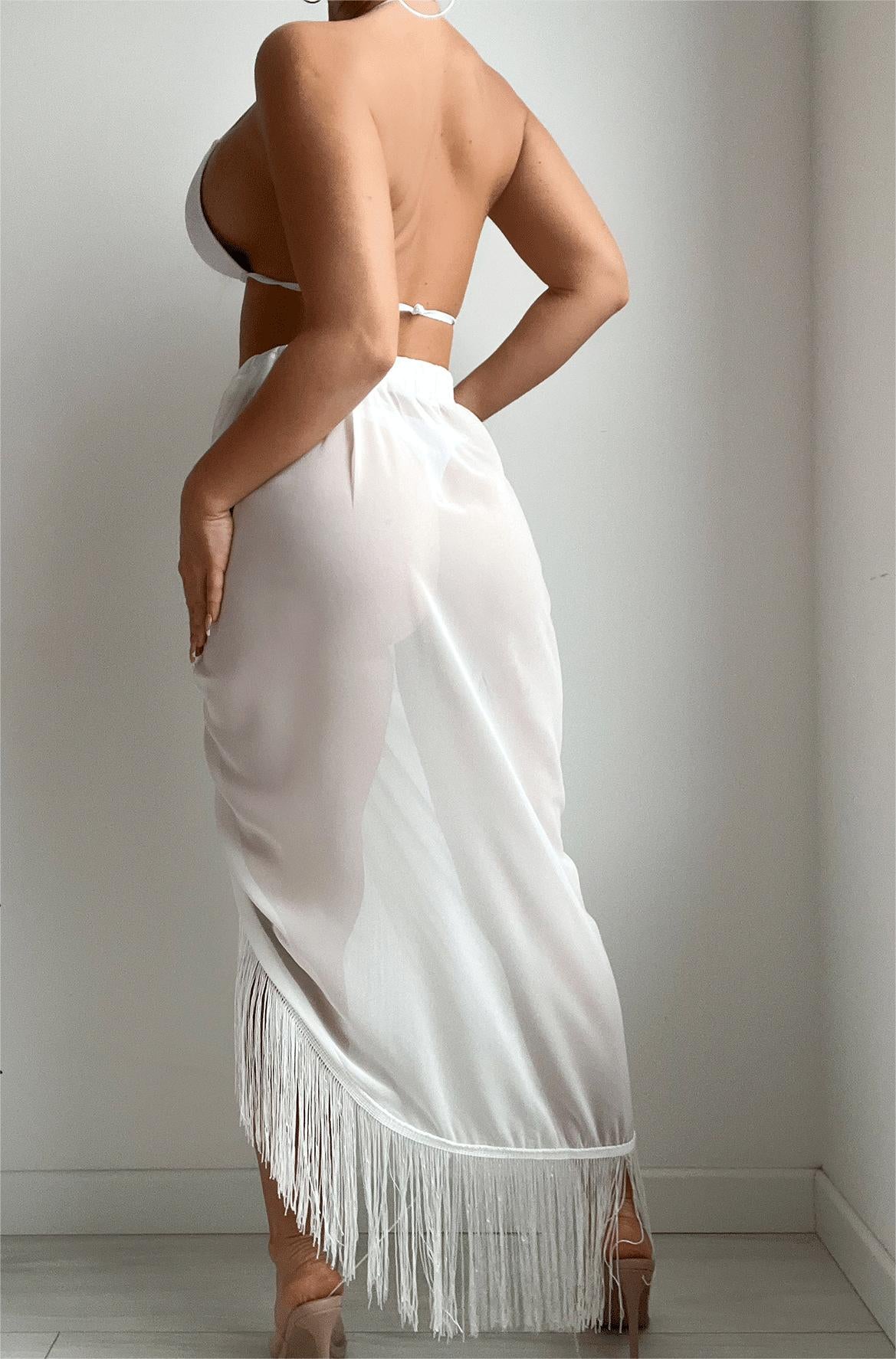 Tassel Skirt Split Chiffon Sheath Bikini Half Length Smock Dress Beach Apron Menara