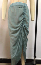 Tassel Skirt Split Chiffon Sheath Bikini Half Length Smock Dress Beach Apron Menara