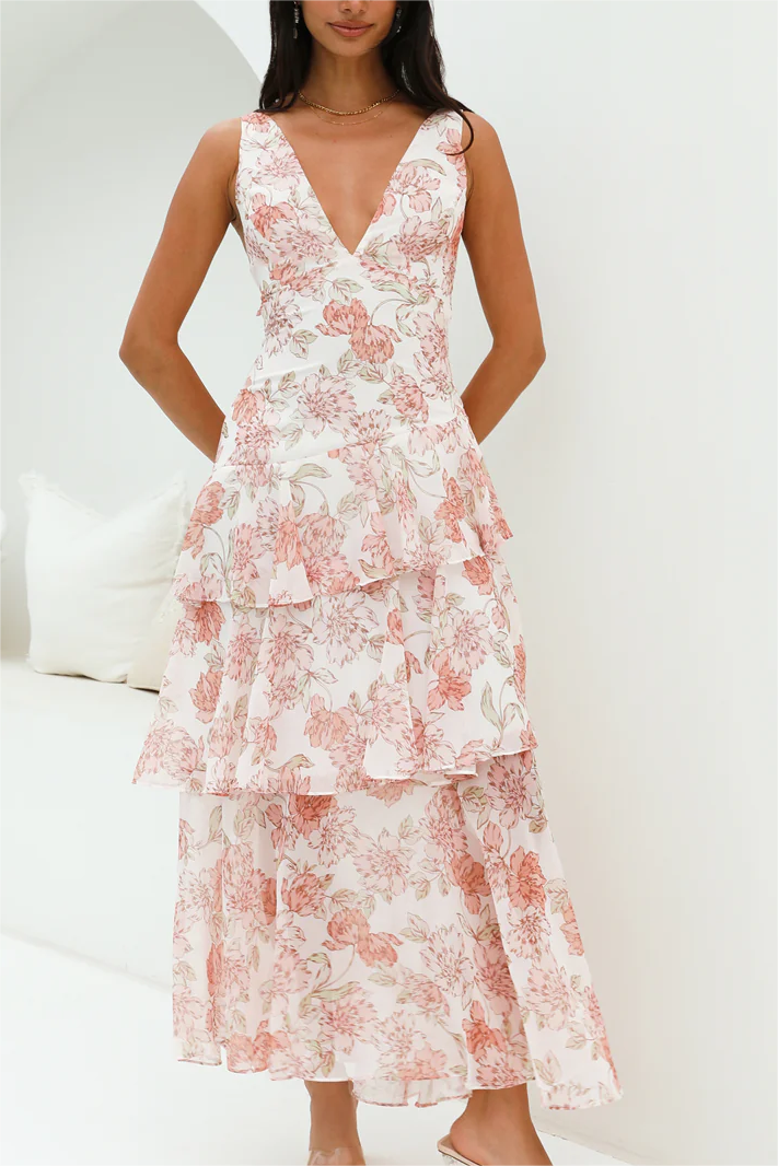 Summer Women Clothing Printed Asymmetric Tiered Dress CHEN