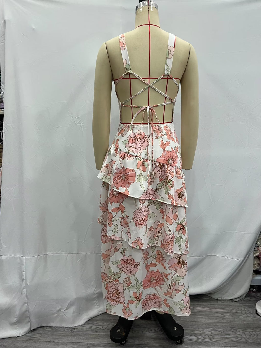 Summer Women Clothing Printed Asymmetric Tiered Dress CHEN