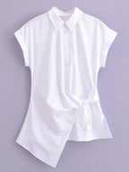 Camisa blanca con cordones y diseño retro elegante de tipo primavera y verano para mujer