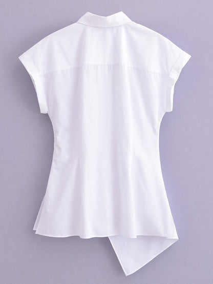 Camisa blanca con cordones y diseño retro elegante de tipo primavera y verano para mujer