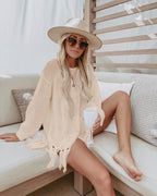 Summer Fishnet Beach Cover Up Long Sleeve Sun Protection Overshirt Beach Cover Shirt PettiCloth