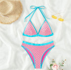 Bikini Sexy Bikini Swimsuit Women Contrast Color Halter Mesh Swimsuit