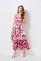 Women Print Position Halter Slim Waistline A Line Dress ESUNG