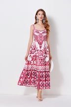 Women Print Position Halter Slim Waistline A Line Dress ESUNG
