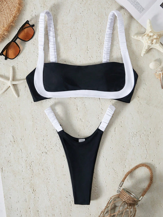 Conjunto de traje de baño sencillo con bloques de color Bikinx para mujer