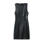 Minimalist Sexy Casual Dress Basic Faux Leather Slimming Pullover Elegant Hip Dress for Women JuneMade