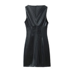 Minimalist Sexy Casual Dress Basic Faux Leather Slimming Pullover Elegant Hip Dress for Women JuneMade