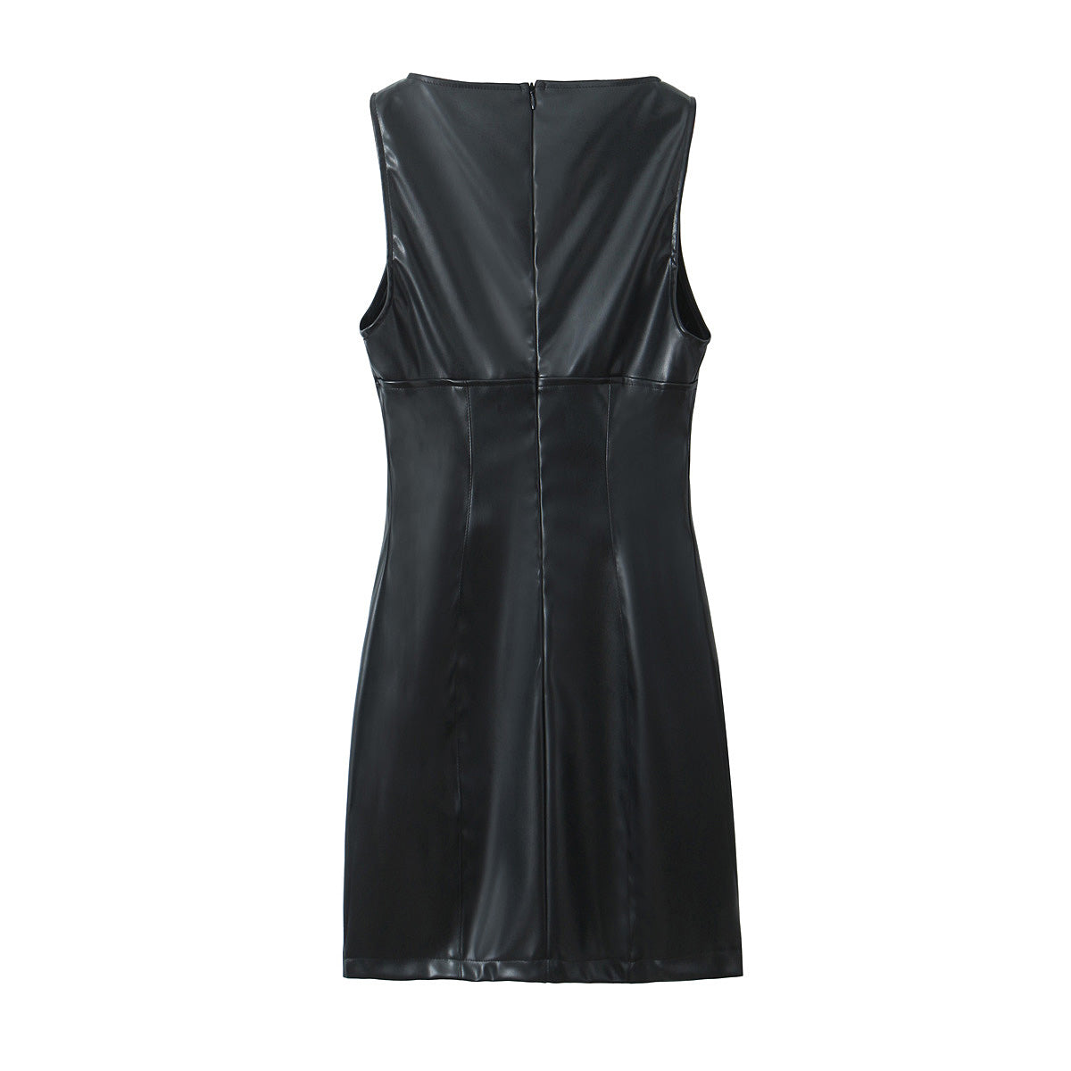 Minimalist Sexy Casual Dress Basic Faux Leather Slimming Pullover Elegant Hip Dress for Women JuneMade