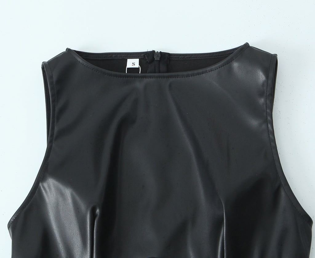 Minimalist Sexy Casual Dress Basic Faux Leather Slimming Pullover Elegant Hip Dress for Women JuneMade