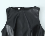 Minimalist Sexy Casual Dress Basic Faux Leather Slimming Pullover Elegant Hip Dress for Women JuneMade