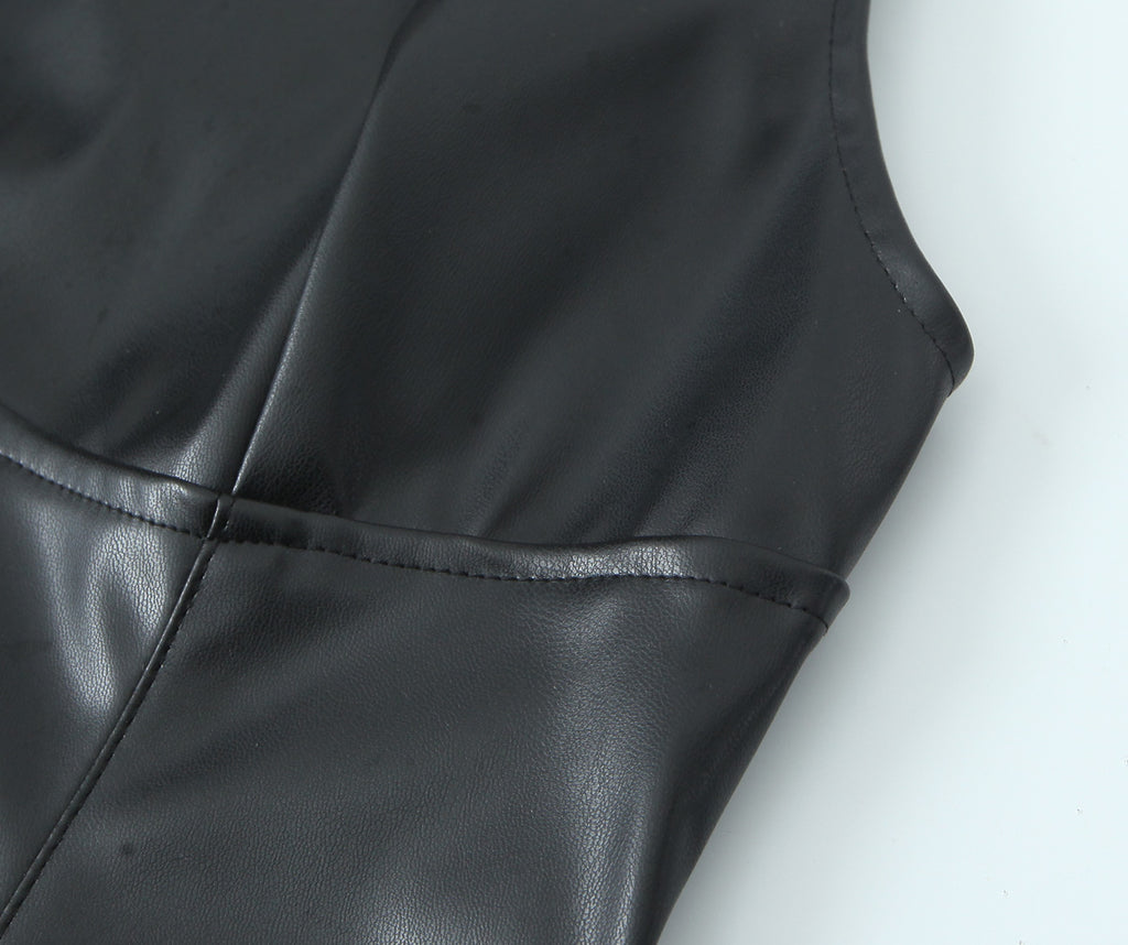 Minimalist Sexy Casual Dress Basic Faux Leather Slimming Pullover Elegant Hip Dress for Women JuneMade