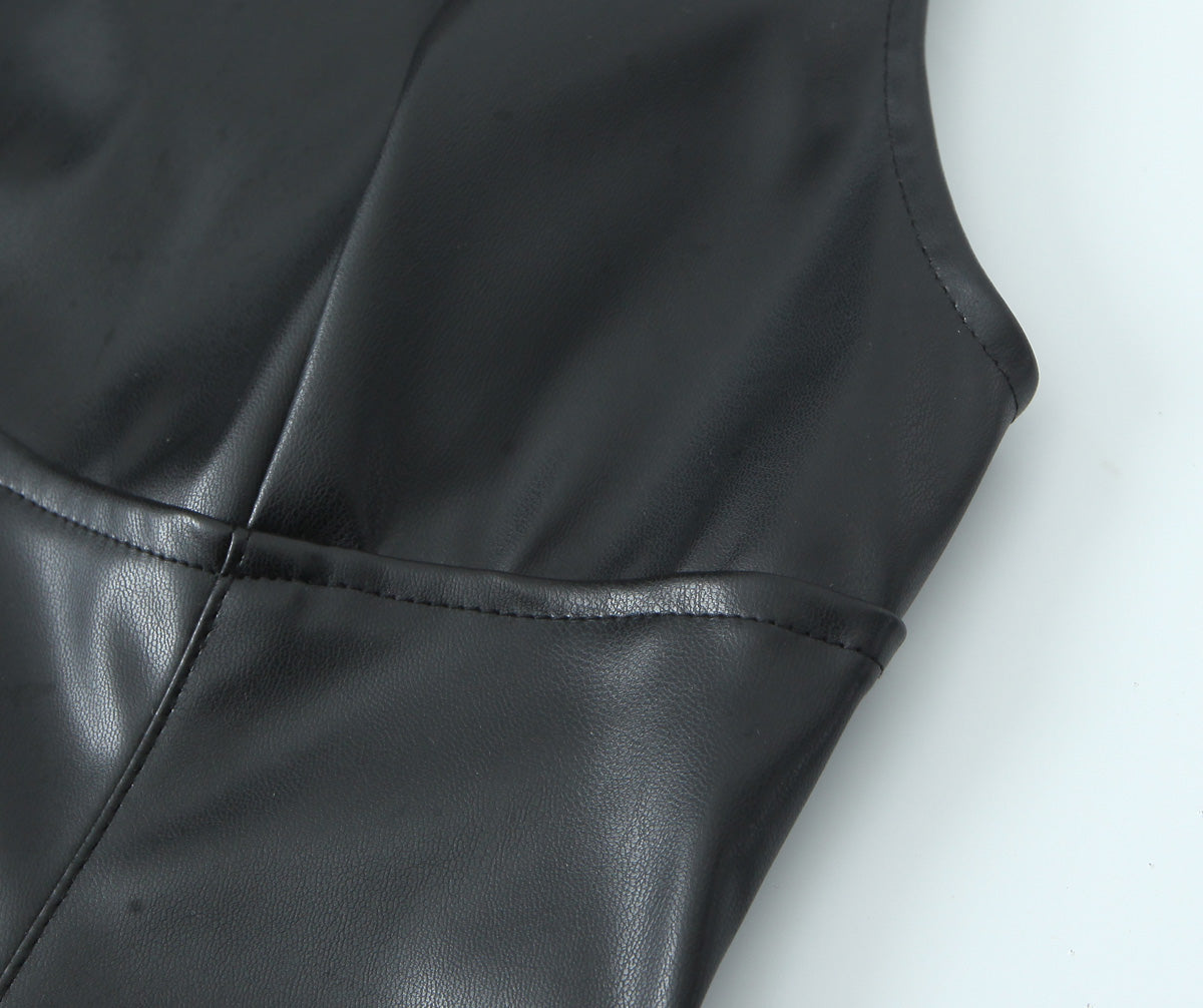Minimalist Sexy Casual Dress Basic Faux Leather Slimming Pullover Elegant Hip Dress for Women JuneMade