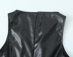 Minimalist Sexy Casual Dress Basic Faux Leather Slimming Pullover Elegant Hip Dress for Women JuneMade