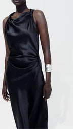 Women Spring Festival Slim Silk Satin Texture Midi Dress TRAF