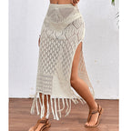 High Slit Tassel Sexy Texture Skirt Beach Vacation Bikini Overskirt Crochet hook Tidee