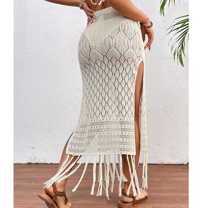 High Slit Tassel Sexy Texture Skirt Beach Vacation Bikini Overskirt Crochet hook