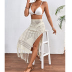 High Slit Tassel Sexy Texture Skirt Beach Vacation Bikini Overskirt Crochet hook Tidee