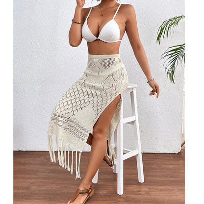 High Slit Tassel Sexy Texture Skirt Beach Vacation Bikini Overskirt Crochet hook