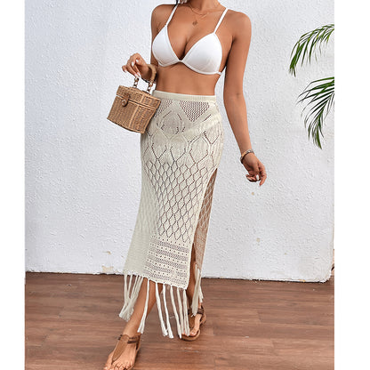 High Slit Tassel Sexy Texture Skirt Beach Vacation Bikini Overskirt Crochet hook