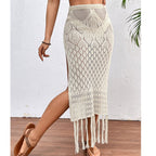 High Slit Tassel Sexy Texture Skirt Beach Vacation Bikini Overskirt Crochet hook Tidee