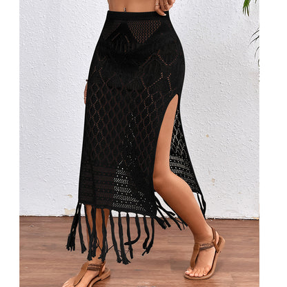 High Slit Tassel Sexy Texture Skirt Beach Vacation Bikini Overskirt Crochet hook