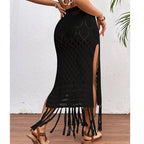 High Slit Tassel Sexy Texture Skirt Beach Vacation Bikini Overskirt Crochet hook Tidee