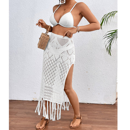 High Slit Tassel Sexy Texture Skirt Beach Vacation Bikini Overskirt Crochet hook