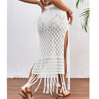 High Slit Tassel Sexy Texture Skirt Beach Vacation Bikini Overskirt Crochet hook Tidee
