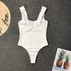 Women Bikini Solid Color Stringy Selvedge Shoulder Strap Sexy Swimsuit