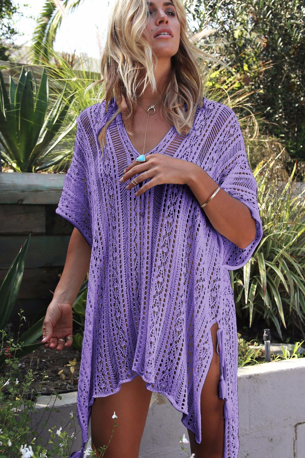 Hand Crocheting Hollow Out Cutout Beach Dress Knitted Women Sling Seaside Vacation Sexy Loose Bikini Beach Cover up