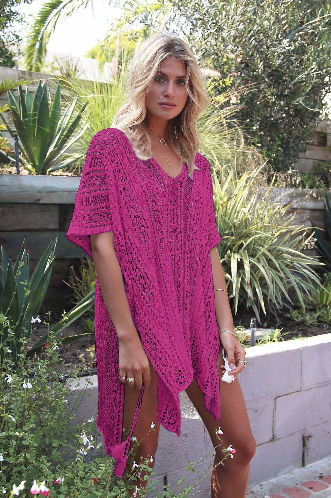Hand Crocheting Hollow Out Cutout Beach Dress Knitted Women Sling Seaside Vacation Sexy Loose Bikini Beach Cover up