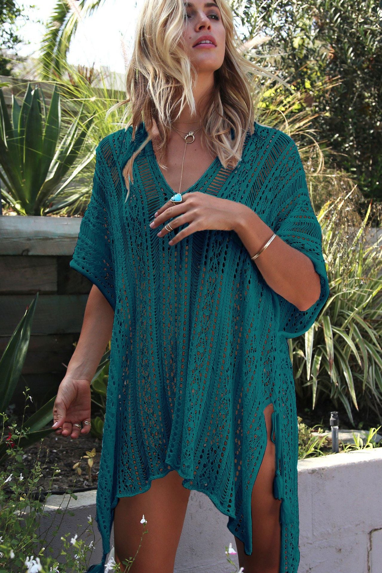 Hand Crocheting Hollow Out Cutout Beach Dress Knitted Women Sling Seaside Vacation Sexy Loose Bikini Beach Cover up