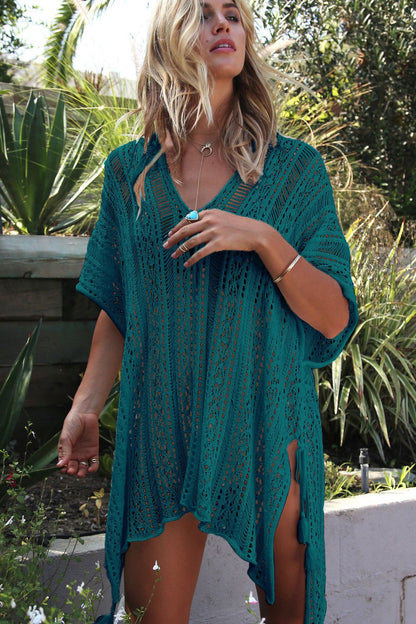 Hand Crocheting Hollow Out Cutout Beach Dress Knitted Women Sling Seaside Vacation Sexy Loose Bikini Beach Cover up
