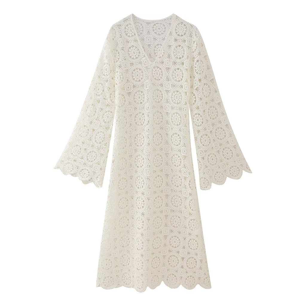Spring Women Clothing Lace Embroidery Slim Fit Maxi Dress Women CHEN