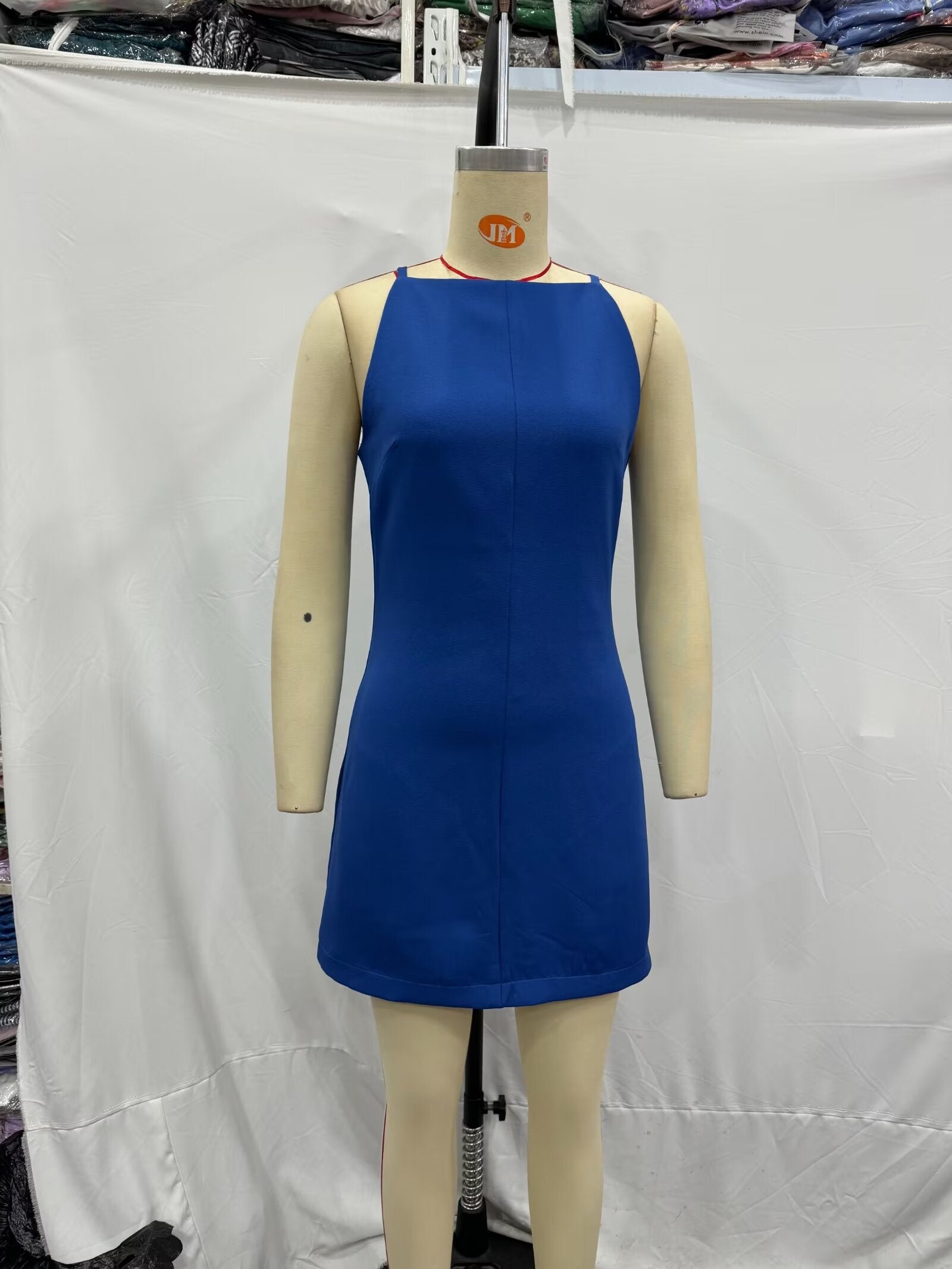 Women Clothing Summer Blue Color Back Cross Design Midi Dress CHEN
