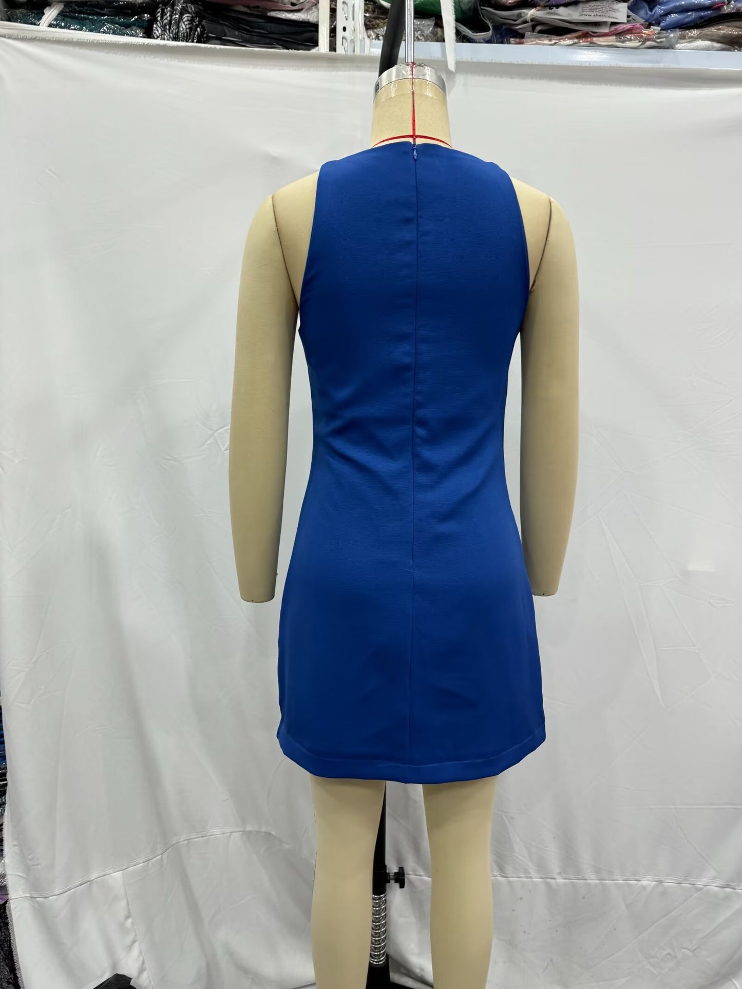 Women Clothing Summer Blue Color Back Cross Design Midi Dress CHEN