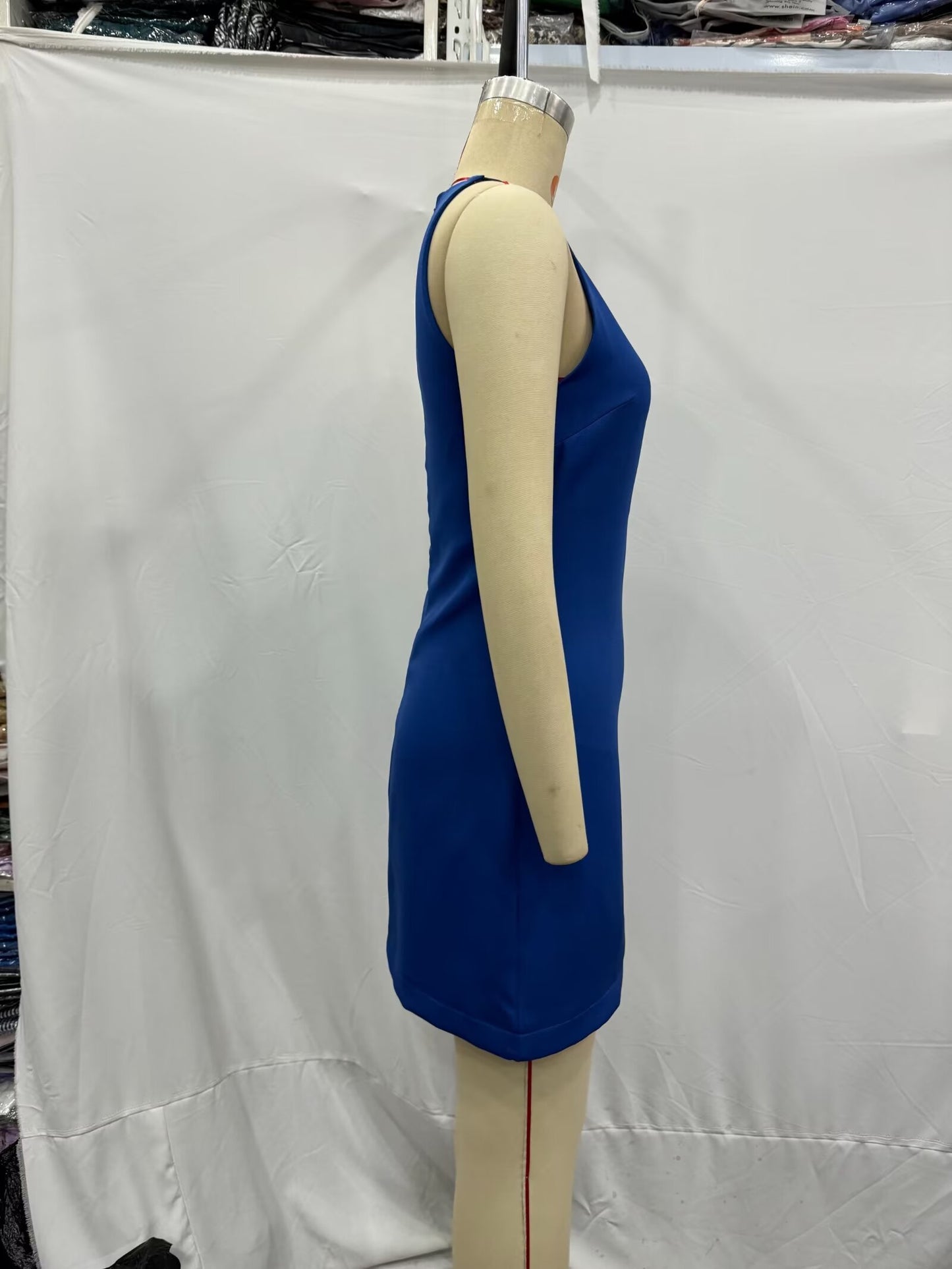 Women Clothing Summer Blue Color Back Cross Design Midi Dress CHEN