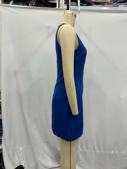Women Clothing Summer Blue Color Back Cross Design Midi Dress CHEN