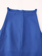 Women Clothing Summer Blue Color Back Cross Design Midi Dress CHEN