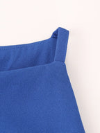 Women Clothing Summer Blue Color Back Cross Design Midi Dress CHEN