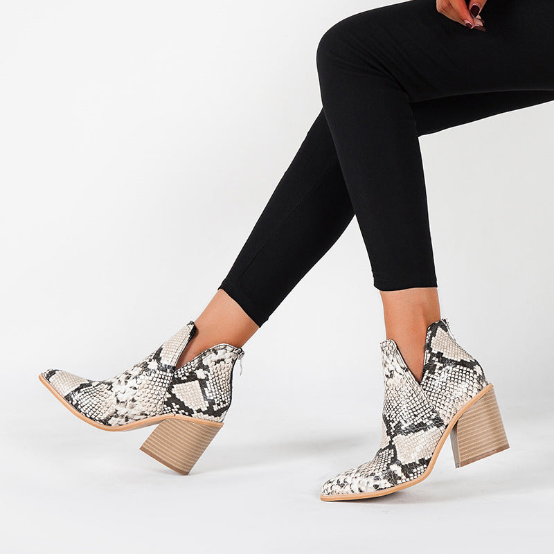 Leopard Print Short Boots for Women Spring Autumn High Heel Martin Boots Chunky Heel Pointed Ankle Boots Women MLTNX