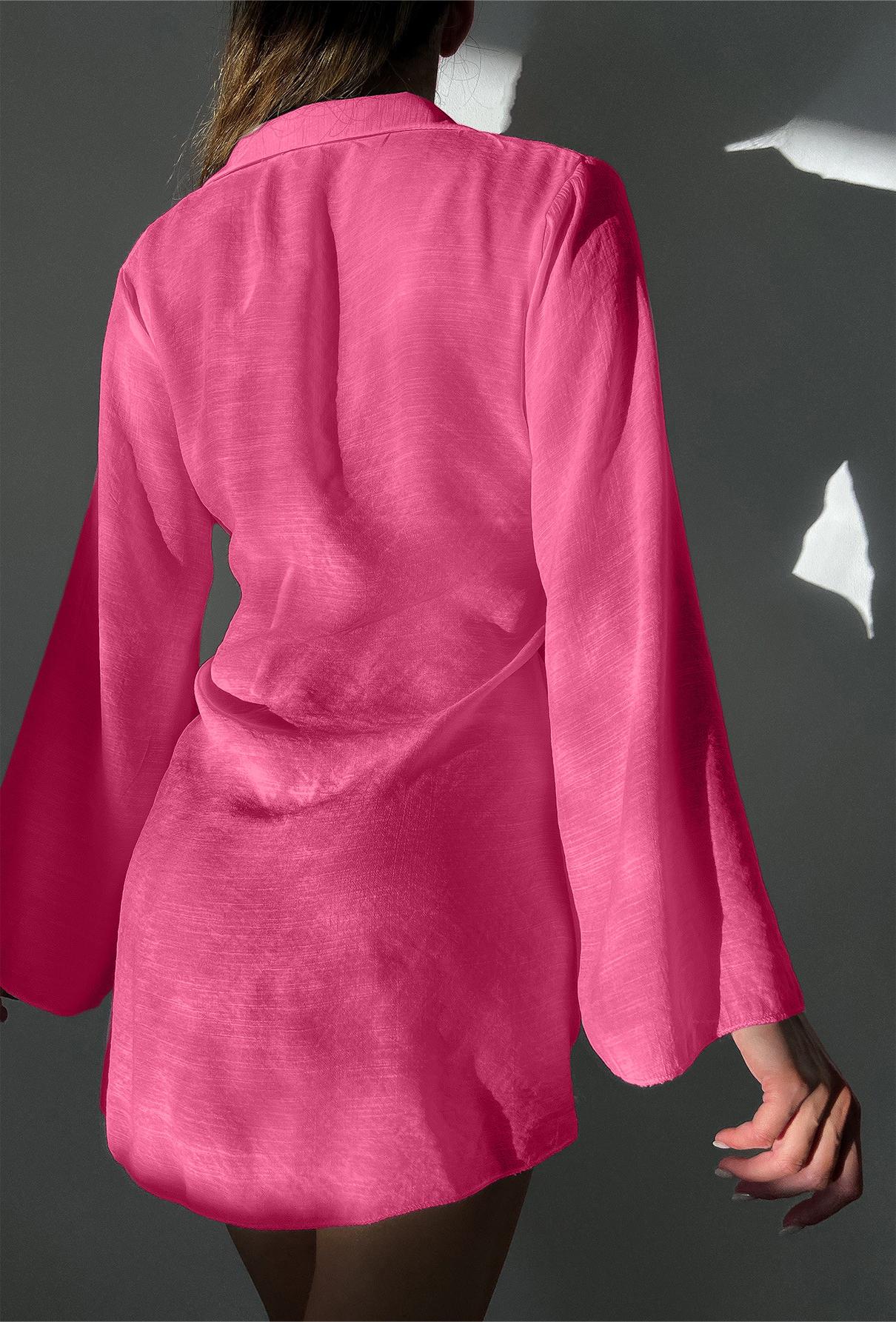 Spring Summer Beach Cover Up Comfortable Sun Protection Shirt V Neck Loose Tied Beach Overskirt Women Menara