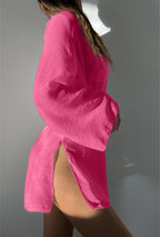 Spring Summer Beach Cover Up Comfortable Sun Protection Shirt V Neck Loose Tied Beach Overskirt Women Menara